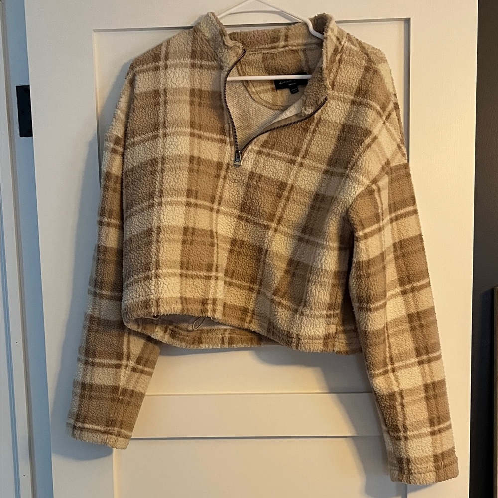 Plaid Sherpa Quarter-Zip Pullover